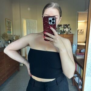 Black Strapless Ribbed Top from Aritzia (Babaton brand)